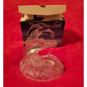 Cristal d'Arques 24% Crystal Dolphin Family Figurine Paperweight Glass Sculpture
